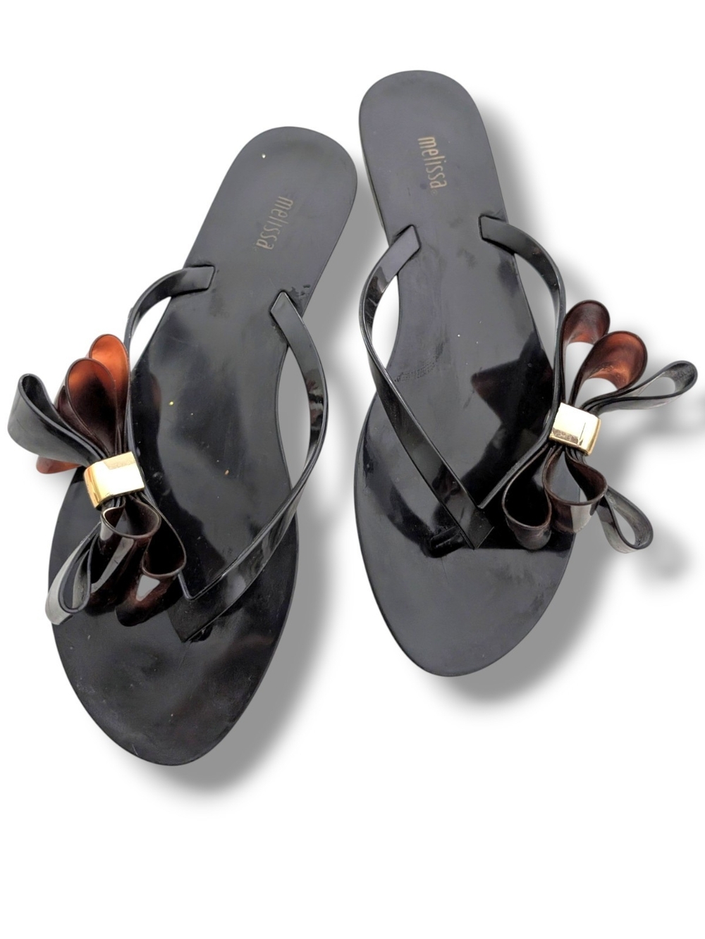Melissa Black Harmonic jelly flip-flops With Tortoise Bow Detail, Size 8